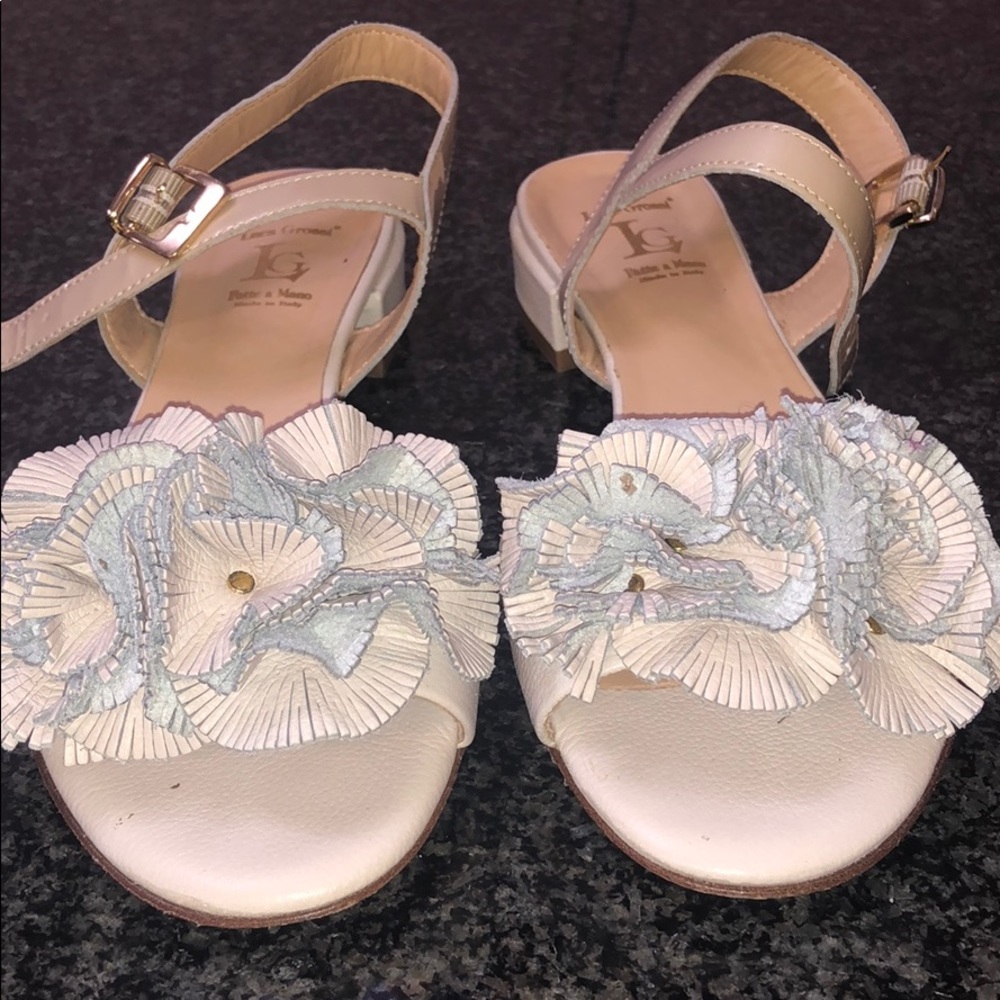 Light pink and light blue 1 inch heel sandals